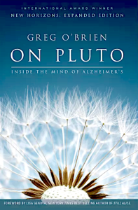 The cover of Greg O'Brien's book On Pluto features a blue background, white lettering, and close-up image of a fluffy dandelion seed head.