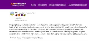 A post by member "M1" on the alzconnected forum web site.