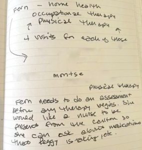 Handwritten notes in a journal.