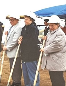 Uncle Nick, Aunt Betty, and my mom at the groundbreaking for my Aunt Rosie's school.